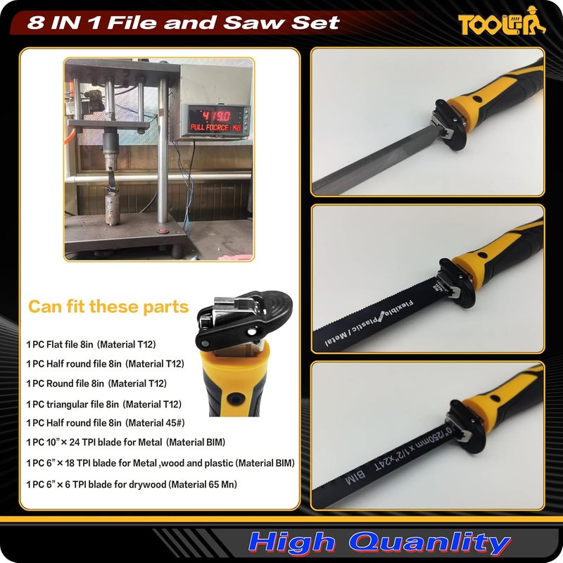 TOOLAN File Set, File & Saw Set. metal file,metal files tools for steel,Professional Steel File Triangle/Flat/Half-Round/Round Files for MetalWoodPlastic,Woodworking, Blade Quick Change Mechanism - Image 3